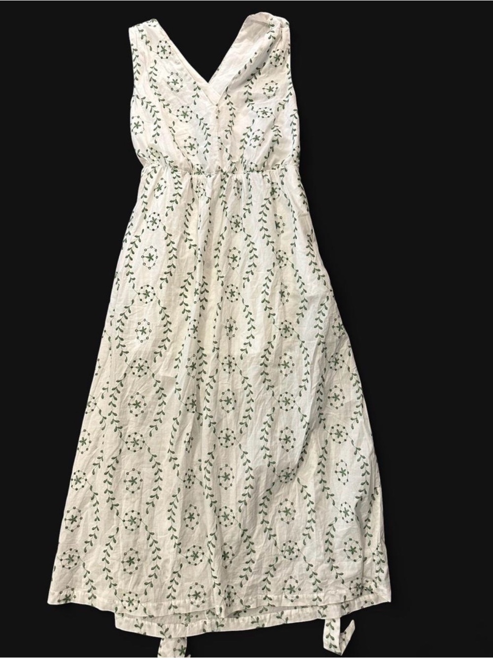 a new day Cream Maxi Dress with Green Leaf Pattern